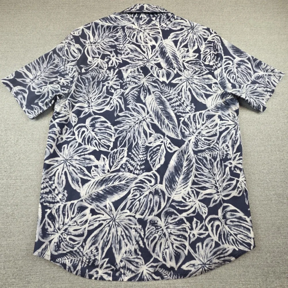 Tommy Bahama Blue Hawaiian Shirt Mens Medium Leaves Aloha Beach Tropical Stretch - Picture 6 of 10